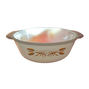 Vintage Fire King Anchor Hocking Wheat Pattern White Round Baking Dish Casserole